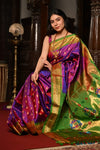 Mahalakshmi ~ Handloom Pure Silk Paithani with Maharani Pallu in Purple Pink - verymuchindian.com