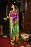 Mahalakshmi ~ Handloom Pure Silk Paithani with Maharani Pallu in Purple Pink - verymuchindian.com