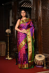Mahalakshmi ~ Handloom Pure Silk Paithani with Maharani Pallu in Purple Pink - verymuchindian.com