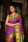 Mahalakshmi ~ Handloom Pure Silk Paithani with Maharani Pallu in Purple Pink - verymuchindian.com