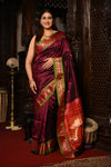 Mahalakshmi ~ Handloom Pure Silk Paithani with Most Traditional Double Pallu in Wine - verymuchindian.com