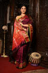 Mahalakshmi ~ Handloom Pure Silk Paithani with Most Traditional Double Pallu in Wine - verymuchindian.com