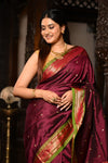Mahalakshmi ~ Handloom Pure Silk Paithani with Most Traditional Double Pallu in Wine - verymuchindian.com