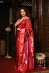 Mahalakshmi ~ Handloom Pure Silk Paithani with Parrot Pallu in Maroon - verymuchindian.com