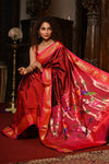 Mahalakshmi ~ Handloom Pure Silk Paithani with Parrot Pallu in Maroon - verymuchindian.com
