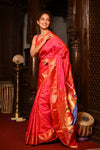 Mahalakshmi ~ Handloom Pure Silk Paithani with Peacock Pallu in Peach Pink - verymuchindian.com