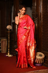 Mahalakshmi ~ Handloom Pure Silk Paithani with Peacock Pallu in Peach Pink - verymuchindian.com