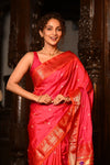Mahalakshmi ~ Handloom Pure Silk Paithani with Peacock Pallu in Peach Pink - verymuchindian.com