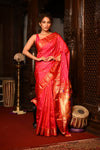 Mahalakshmi ~ Handloom Pure Silk Paithani with Peacock Pallu in Peach Pink - verymuchindian.com