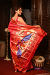 Mahalakshmi ~ Handloom Pure Silk Paithani with Peacock Pallu in Peach Pink - verymuchindian.com