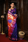 Mahalakshmi ~ Handloom Pure Silk Paithani with Peacock Pallu in Royal Blue - verymuchindian.com