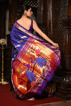 Mahalakshmi ~ Handloom Pure Silk Paithani with Peacock Pallu in Royal Blue - verymuchindian.com