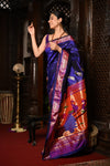Mahalakshmi ~ Handloom Pure Silk Paithani with Peacock Pallu in Royal Blue - verymuchindian.com