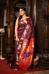Mahalakshmi ~ Handloom Pure Silk Paithani with Peacock Pallu in Wine (Available in Mango Buttis) - verymuchindian.com