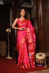 Mahalakshmi ~ Handloom Pure Silk Paithani with Swan Pallu with Muniya Buttis in Red Pink - verymuchindian.com