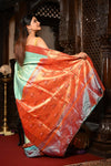 Mahalakshmi Heritage ~ Handloom Pure Silk Muniya Border Tissue Paithani with Most Traditional Asawali Pallu (40% Real Silver Zari) - verymuchindian.com