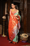 Mahalakshmi Heritage ~ Handloom Pure Silk Muniya Border Tissue Paithani with Most Traditional Asawali Pallu (40% Real Silver Zari) - verymuchindian.com