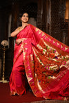 Mahalakshmi Premium ~ Handloom Pure Silk Temple Muniya Border Paithani with Floral Pallu in Rani Pink - verymuchindian.com