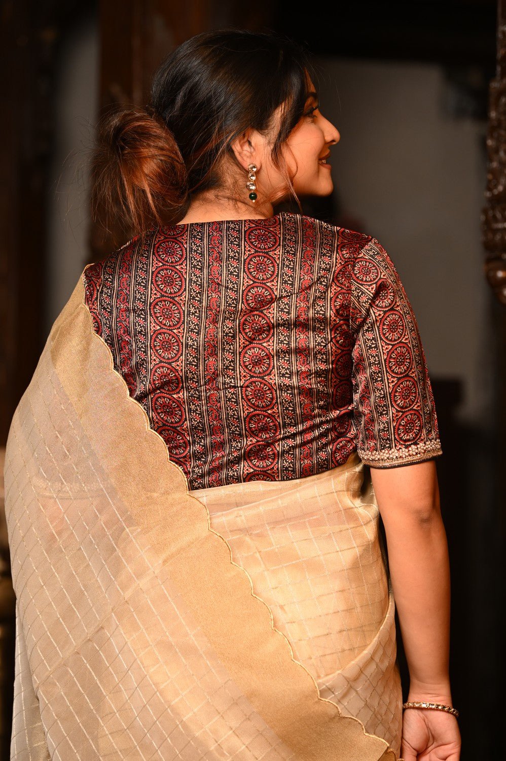 Mahalakshmi Premium ~ Viscose Tissue Saree with Cut Work Border in Beige - verymuchindian.com