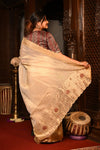 Mahalakshmi Premium ~ Viscose Tissue Saree with Cut Work Border in Beige - verymuchindian.com