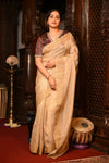 Mahalakshmi Premium ~ Viscose Tissue Saree with Cut Work Border in Beige - verymuchindian.com