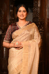 Mahalakshmi Premium ~ Viscose Tissue Saree with Cut Work Border in Beige - verymuchindian.com