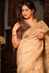 Mahalakshmi Premium ~ Viscose Tissue Saree with Cut Work Border in Beige - verymuchindian.com