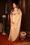 Mahalakshmi Premium ~ Viscose Tissue Saree with Cut Work Border in Beige - verymuchindian.com