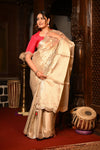 Mahalakshmi Premium ~ Viscose Tissue Saree with Hand-Embroidered Gota Patti in Diamond Beige - verymuchindian.com