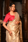 Mahalakshmi Premium ~ Viscose Tissue Saree with Hand-Embroidered Gota Patti in Diamond Beige - verymuchindian.com