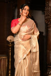 Mahalakshmi Premium ~ Viscose Tissue Saree with Hand-Embroidered Gota Patti in Diamond Beige - verymuchindian.com