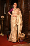 Mahalakshmi Premium ~ Viscose Tissue Saree with Hand-Embroidered Gota Patti in Ivory with Ready Blouse - verymuchindian.com