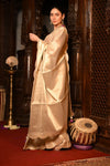 Mahalakshmi Premium ~ Viscose Tissue Saree with Hand-Embroidered Gota Patti in Ivory with Ready Blouse - verymuchindian.com
