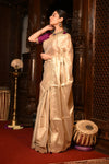 Mahalakshmi Premium ~ Viscose Tissue Saree with Hand-Embroidered Gota Patti in Ivory with Ready Blouse - verymuchindian.com