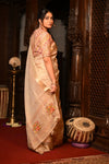 Mahalakshmi Premium ~ Viscose Tissue Saree with Hand-Embroidered Kantha Work in Beige Pink - verymuchindian.com