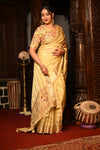 Mahalakshmi Premium ~ Viscose Tissue Saree with Hand-Embroidered Kantha Work in Beige Yellow - verymuchindian.com