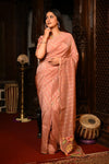 Mahalakshmi Premium ~ Viscose Tissue Saree with Hand-Embroidered Kantha Work in Orange - verymuchindian.com