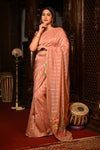 Mahalakshmi Premium ~ Viscose Tissue Saree with Hand-Embroidered Kantha Work in Orange - verymuchindian.com
