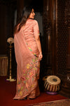 Mahalakshmi Premium ~ Viscose Tissue Saree with Hand-Embroidered Kantha Work in Orange - verymuchindian.com