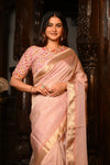 Mahalakshmi Premium ~ Viscose Tissue Saree with Hand-Embroidered Kantha Work in Peach - verymuchindian.com