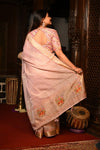 Mahalakshmi Premium ~ Viscose Tissue Saree with Hand-Embroidered Kantha Work in Peach - verymuchindian.com