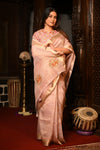 Mahalakshmi Premium ~ Viscose Tissue Saree with Hand-Embroidered Kantha Work in Peach - verymuchindian.com