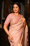 Mahalakshmi Premium ~ Viscose Tissue Saree with Hand-Embroidered Kantha Work in Peach - verymuchindian.com