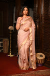 Mahalakshmi Premium ~ Viscose Tissue Saree with Hand-Embroidered Kantha Work in Peach - verymuchindian.com