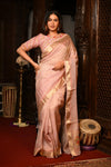 Mahalakshmi Premium ~ Viscose Tissue Saree with Hand-Embroidered Kantha Work in Peach - verymuchindian.com