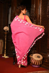 Mahalakshmi ~ Pure Mul Cotton Handloom Saree with Beautiful Floral Handpaint ~ Pink - verymuchindian.com