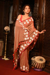 Mahalakshmi ~ Pure Mul Cotton Handloom Saree with Beautiful Floral Handpaint ~ Rusty Orange - verymuchindian.com