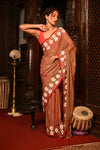 Mahalakshmi ~ Pure Mul Cotton Handloom Saree with Beautiful Floral Handpaint ~ Rusty Orange - verymuchindian.com