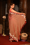 Mahalakshmi ~ Pure Mul Cotton Handloom Saree with Beautiful Floral Handpaint ~ Rusty Orange - verymuchindian.com