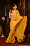 Mahalakshmi ~ Pure Mul Cotton Handloom Saree with Sequin ~ Yellow - verymuchindian.com